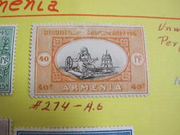 Five 1920 Armenia postage stamps, three of them hinged. (#273-A.5, 274-A.6, 275-A.6, 276-A.5 and