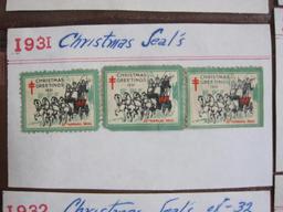 Lot of 10 1930s era US christmas seals hinged to display cards