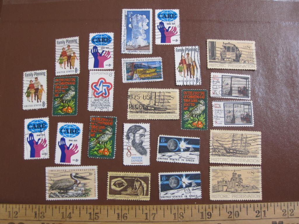 Lot of 20 + assorted cancelled 8 cent commemorative US postage stamps including 1951 John Sloan,