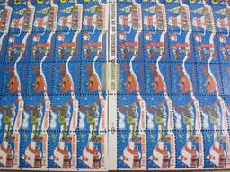 TWO full sheets of 100 1972 American Lung Association US Christmas Seals; sheets are atached via