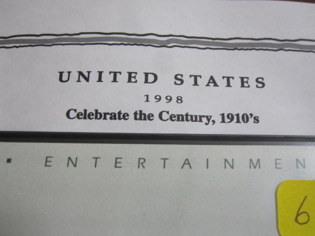 1998 souvenir sheet "Celebrate the Century, 1910s," featuring 15 32 cent US postage stamps honoring