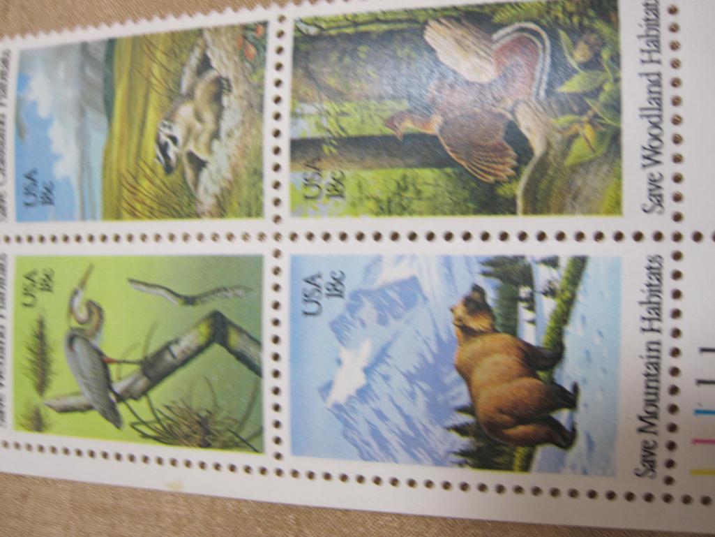 Block of 4 1981 Save Grassland Habitats 18 cent US postage stamps, #s1921-1924