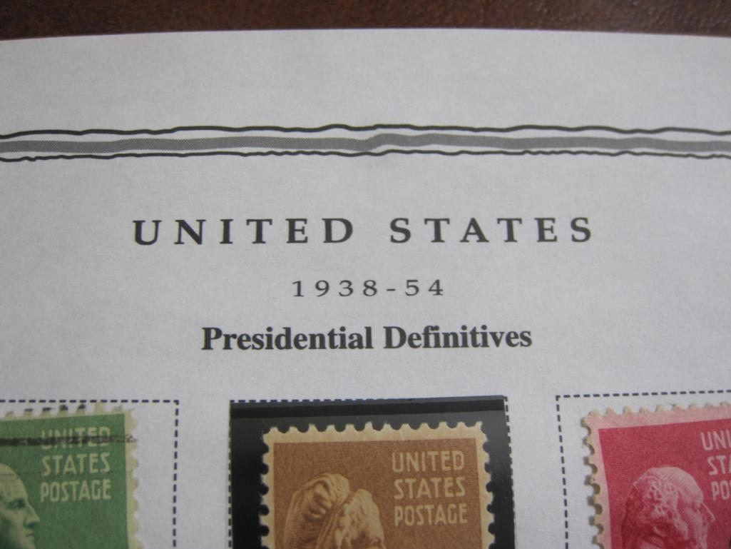 Official Scott Album page of 32 1938-54 Presidential Definitives US postage stamps of various