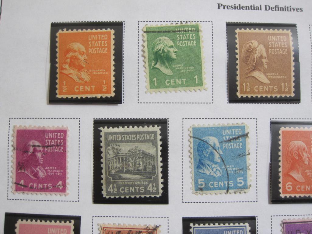 Official Scott Album page of 32 1938-54 Presidential Definitives US postage stamps of various