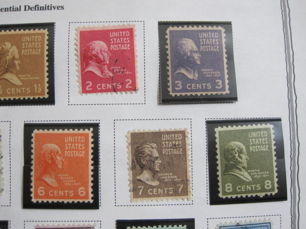 Official Scott Album page of 32 1938-54 Presidential Definitives US postage stamps of various