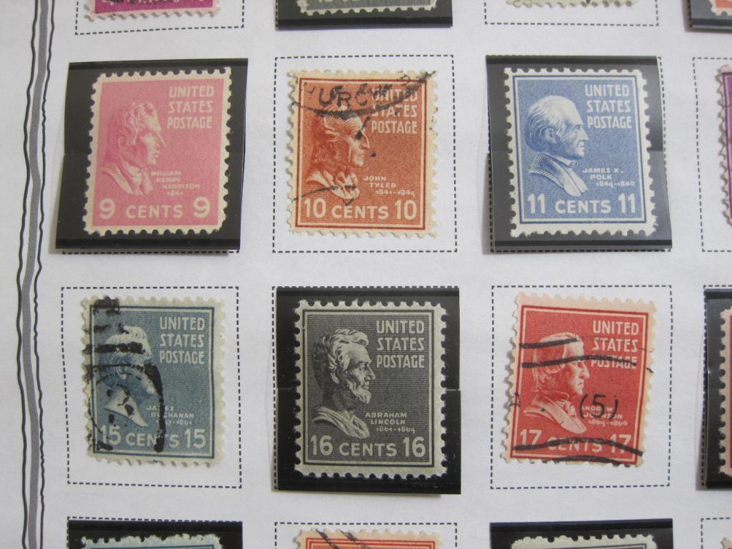 Official Scott Album page of 32 1938-54 Presidential Definitives US postage stamps of various