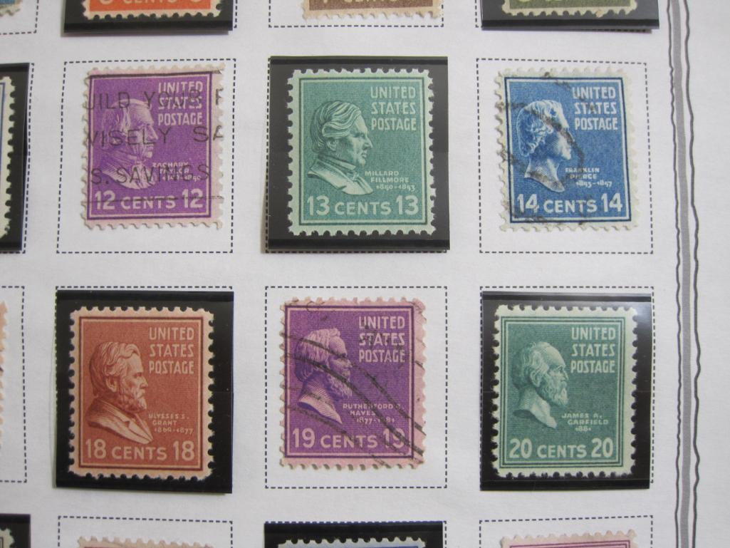 Official Scott Album page of 32 1938-54 Presidential Definitives US postage stamps of various
