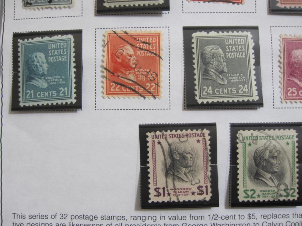 Official Scott Album page of 32 1938-54 Presidential Definitives US postage stamps of various