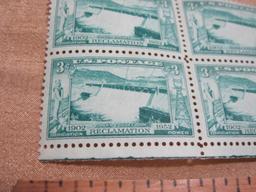 Block of 4 1952 Grand Coulee Dam 3 cent US postage stamps, Scott # 1009