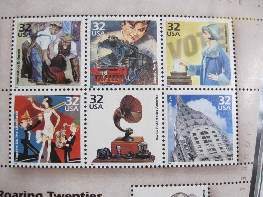 1998 souvenir sheet "Celebrate the Century, 1920s," featuring 15 32 cent US postage stamps honoring