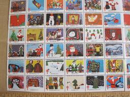 TWO full sheets of 1977 American Lung Association US Christmas seals; sheets are attached via