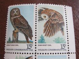 Block of 4 1978 15 cent American Owls US postage stamps; Scott # 1760-63