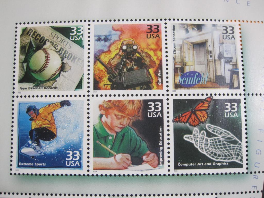 2000 souvenir sheet "Celebrate the Century, 1990s," featuring 15 33 cent US postage stamps honoring