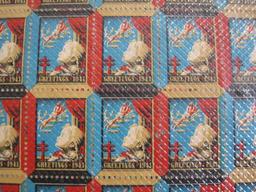 Partial sheet of 88 1943 American Lung Association US Christmas Seals; sheet in enlosed in
