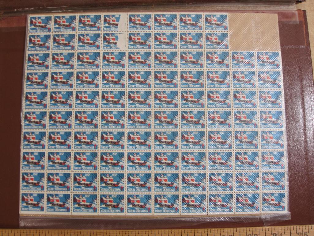 Partial sheet of 96 1942 American Lung Association Us Christmas seals; see pictures for condition