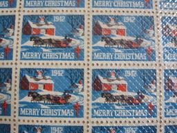 Partial sheet of 96 1942 American Lung Association Us Christmas seals; see pictures for condition