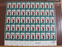 Full sheet of 50 1972 8 cent Santa US postage stamps, Scott # 1472