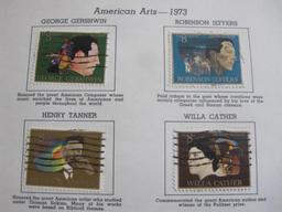 Two completed stamp collecting album pages printed by Minkus Publications; includes eighteen mounted