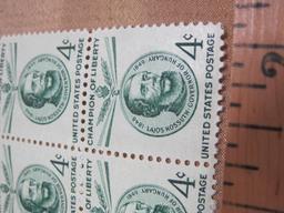 Block of 4 1958 Lajos Kossuth, Champion of Liberty 4 cent US postage stamps, #1117