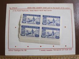 Four hinged 1945 Spain charity stamps, depicting a rural mail carrier, sold for the benefit of the