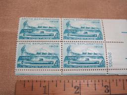 Block of 4 1959 Arctic Explorations 4 cent US postage stamps, #1128