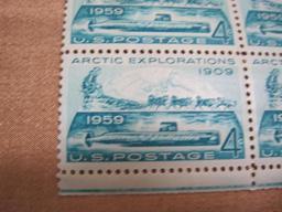 Block of 4 1959 Arctic Explorations 4 cent US postage stamps, #1128