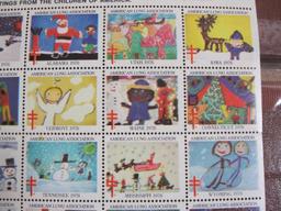 Full sheet of 54 seperated into two blocks of 1978 American Lung Association US Christmas seals; see