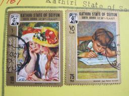 Two hinged 1967 Kathiri State of Seiyun, Saudi Arabia postage stamps depicting Renoir paintings