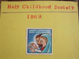 Lot includes 7 1960s/70s era Holy Chldhood Society & American Bible Society Christmas seals AND one