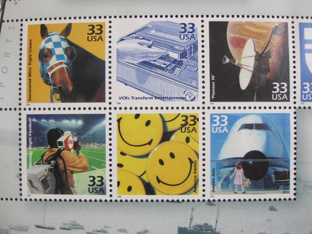 1999 "Celebrate the Century, 1970s" philatelic souvenir pane, includes 15 33 cent US postage stamps