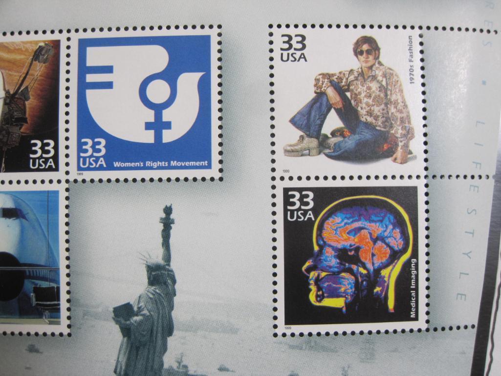 1999 "Celebrate the Century, 1970s" philatelic souvenir pane, includes 15 33 cent US postage stamps