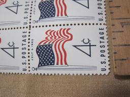Block of 4 1960 American flag 4 cent US postage stamps, #1153
