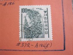 Five 1962-66 hinged canceled Korea postage stamps