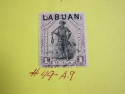 Two hinged stamps from Labuan, North Borneo, 1894 and 1895, from a time when it was a British island