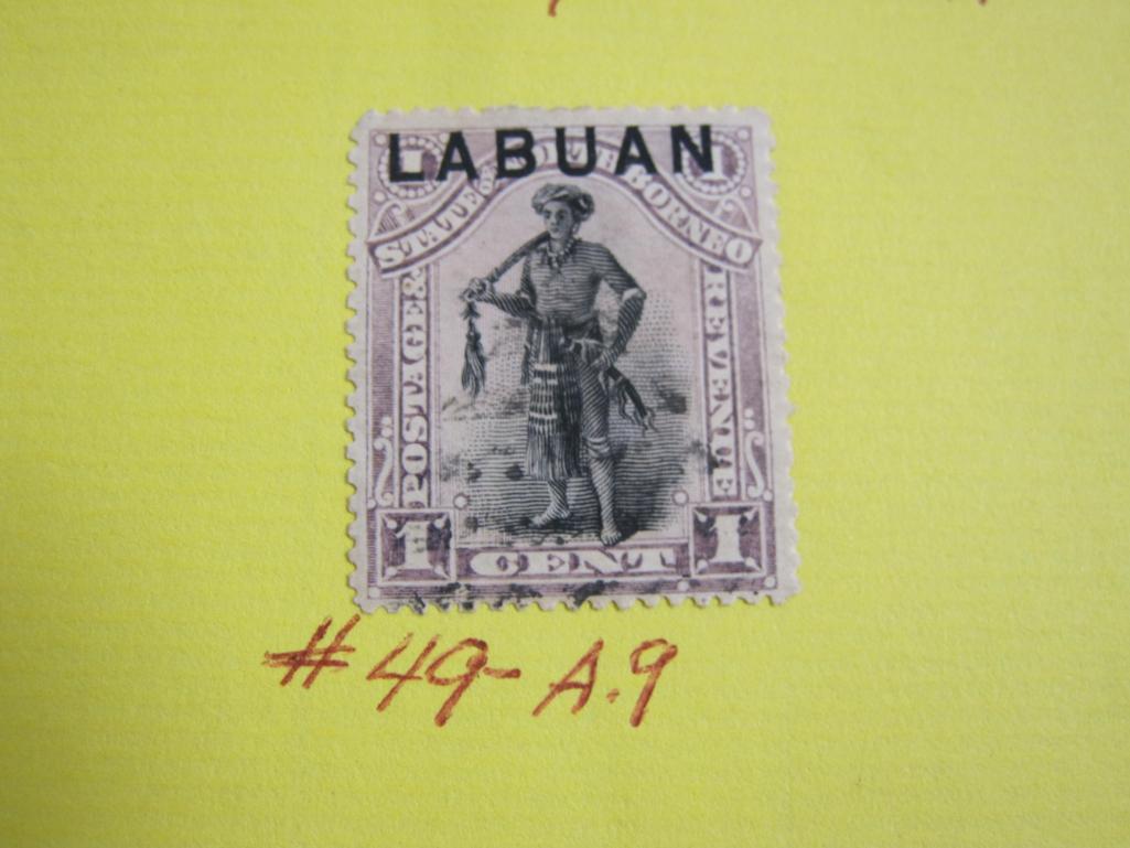 Two hinged stamps from Labuan, North Borneo, 1894 and 1895, from a time when it was a British island