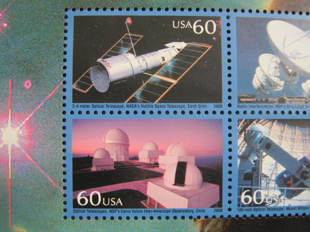 2000 "Probing the Vastness of Space" philatelic souvenir pane featuring 6 deep-space exploration US