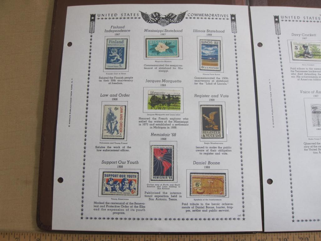 Two stamp collecting album pages printed by Minkus Publications; includes fifteen mounted mint