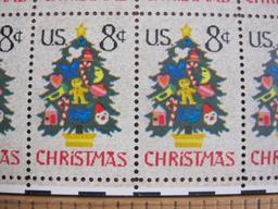 Full sheet of 50 1973 8 cent Christmas Tree US postage stamps, Scott # 1508