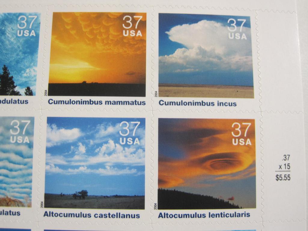 2004 Cloudscapes souvenir sheet including 15 37 cent US postage stamps depicting various