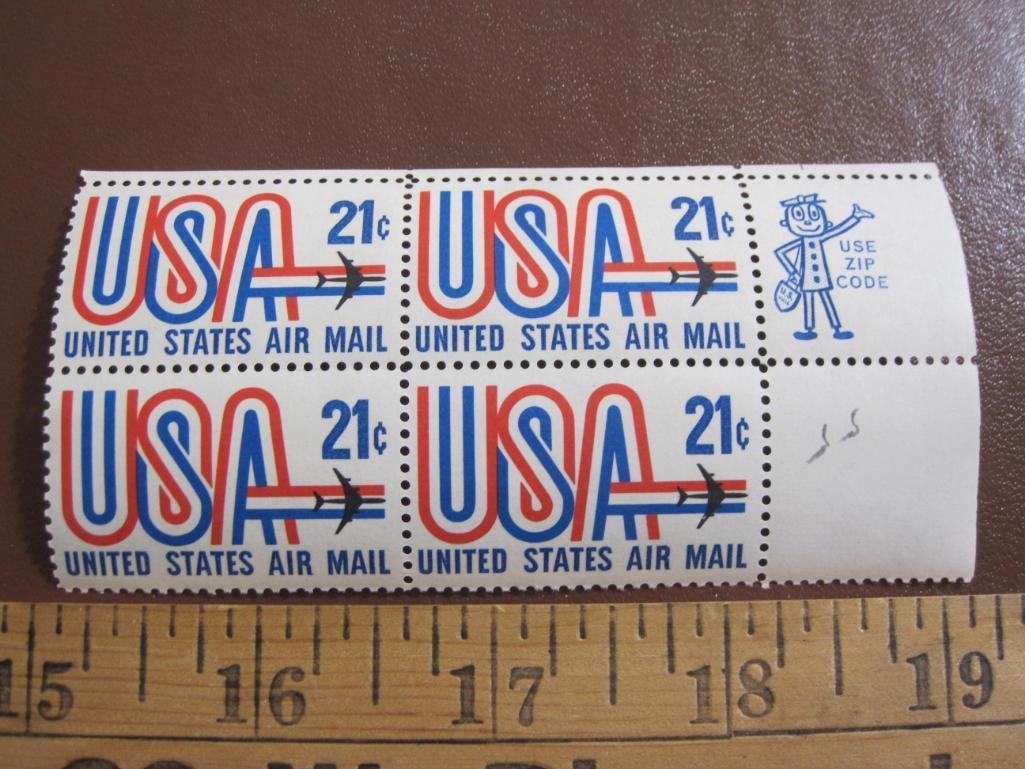 Block of 4 1971 21 cent USA US airmail stamps, Scott # C81