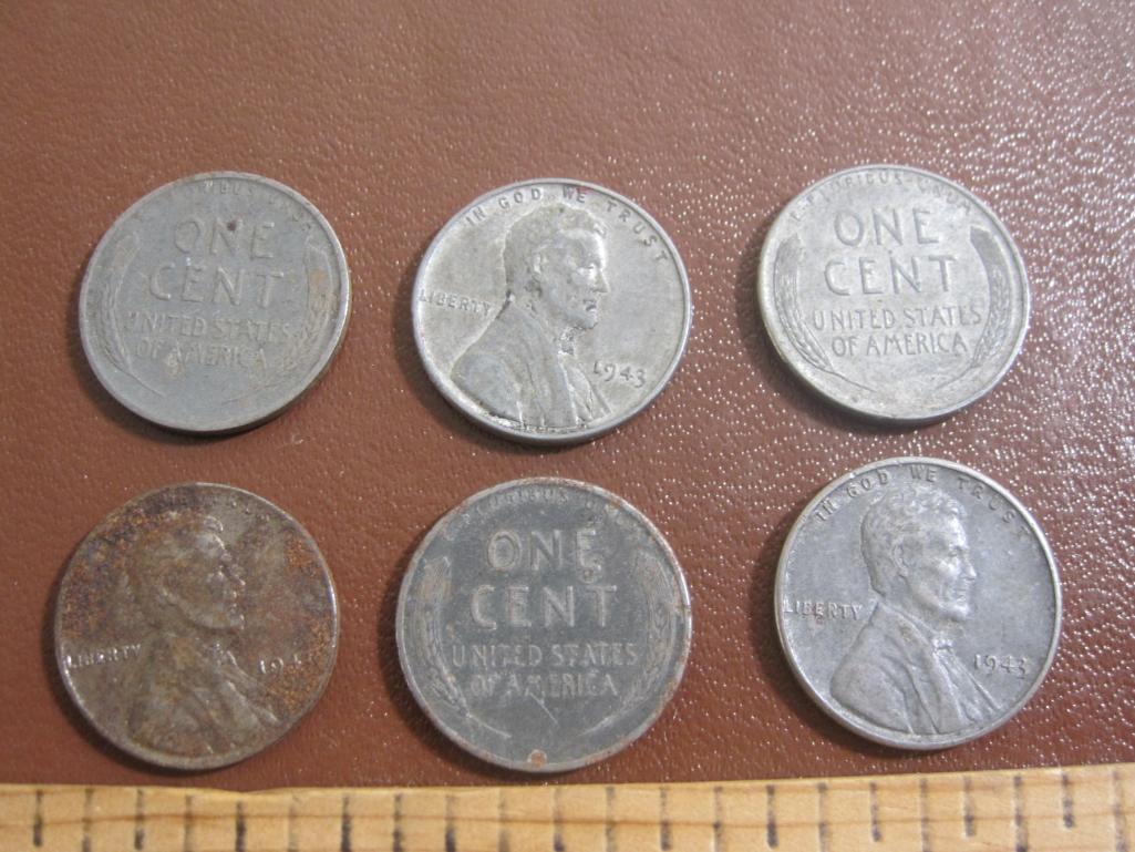 Lot of six 1943 US steel pennies