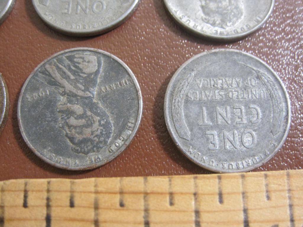 Lot of six 1943 US steel pennies