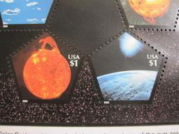 2000 "Exploring the Solar System" philatelic souvenir pane featuring 5 pentagonal $1 US postage