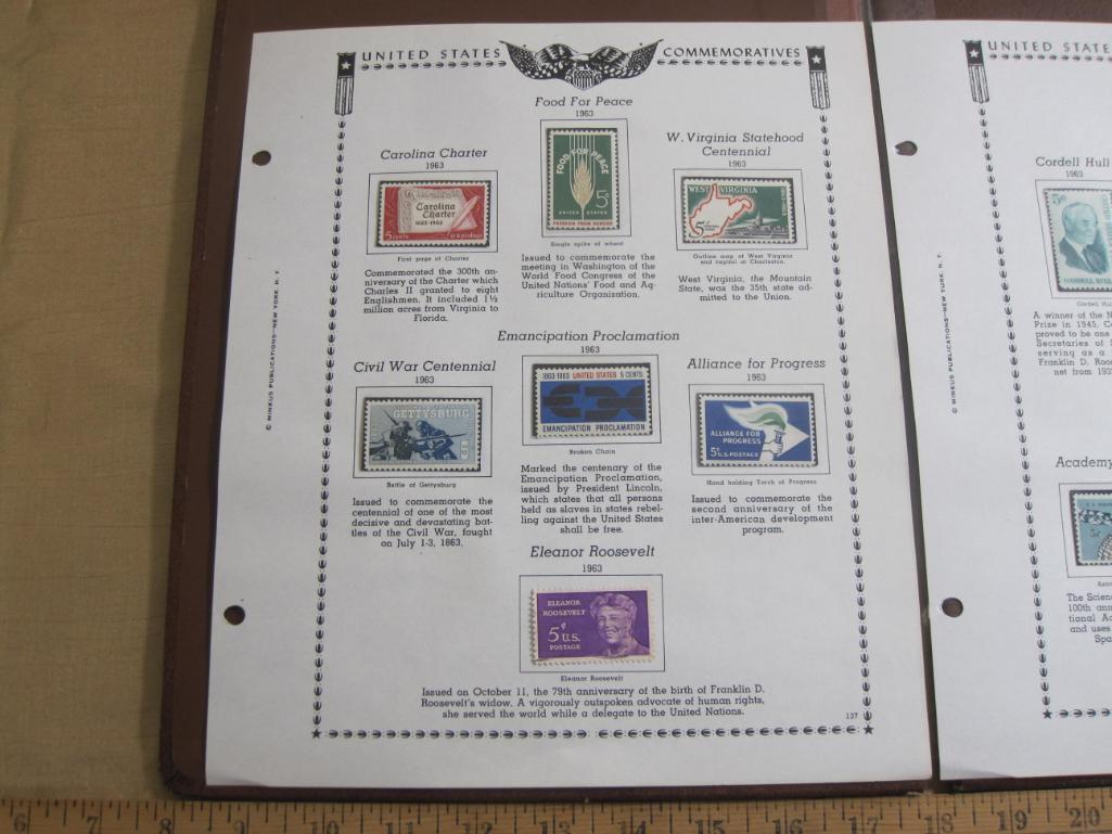 Two stamp collecting album pages printed by Minkus Publications; includes ten mounted mint stamps