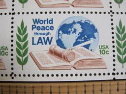 Full sheet of 50 1975 10 cent World Peace through Law US postage stamps, Scott # 1576