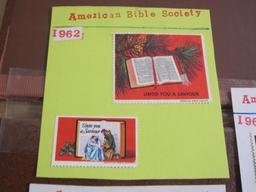 Lot includes 8 dated display cards with hinged 1960s-era stamps commemorating the American Bible