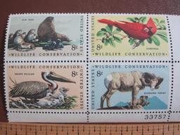 Block of 4 1972 Wildlife Conservation (fur seal, cardinal, brown pelican and bighorn sheep) 8 cent