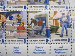 Block of 20 1973 8 cent Postal Service Employees US postage stamps, Scott # 1489-98