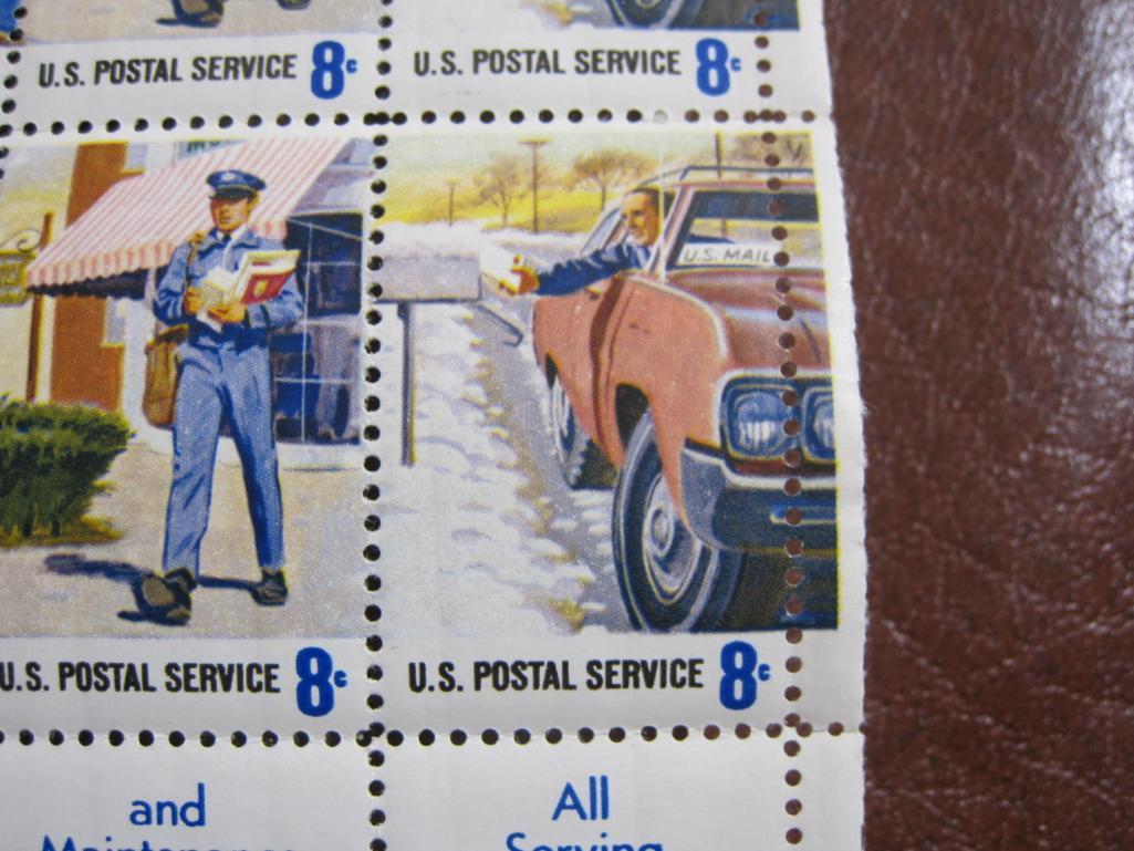 Block of 20 1973 8 cent Postal Service Employees US postage stamps, Scott # 1489-98