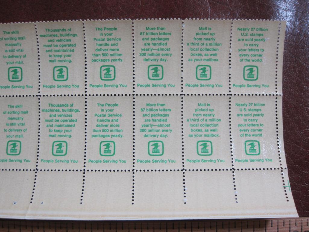 Block of 20 1973 8 cent Postal Service Employees US postage stamps, Scott # 1489-98